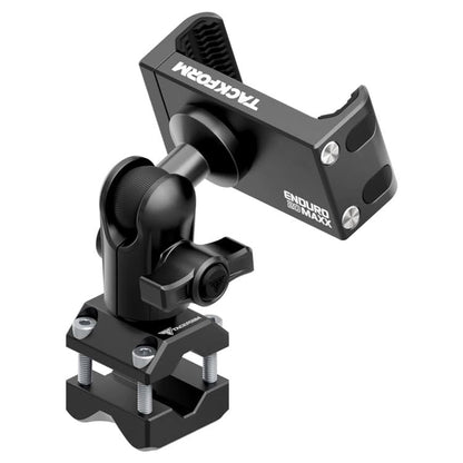 Tackform Black Motorcycle Phone Mount - 20MAXX Spring Cradle | Universal Bar Clamp Fits 3/8" - 5/8" Crossbar, Headrest, Mirror | Aluminum | Compatible with iPhones, Galaxy Devices, More | Short Reach