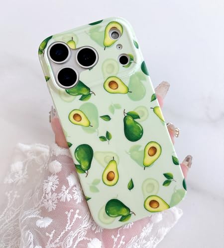 Qokey Compatible for iPhone 17 Pro Max Case 6.9 Inches, Fruit Avocados on Garden, Glossy Texture Fingerprint-Resistant Shockproof Phone Cover for Women Girls, Avocado Green - color: Avocado Green
