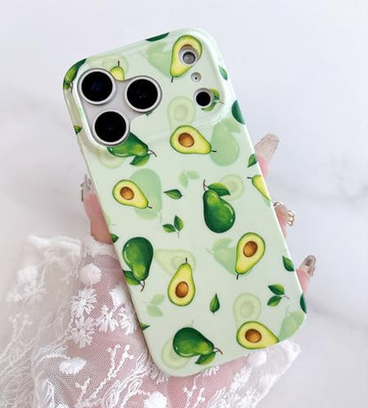 Qokey Compatible for iPhone 17 Pro Max Case 6.9 Inches, Fruit Avocados on Garden, Glossy Texture Fingerprint-Resistant Shockproof Phone Cover for Women Girls, Avocado Green - color: Avocado Green
