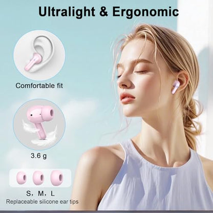 Bluetooth 5.4 Earbuds, 2026 Wireless Headphones 3D-Stereo Deep Bass Ear Bud, 4 ENC Noise Cancelling Mic, 40+Hrs USB-C Earphones, IP-X7 Waterproof Headset Sport Gym Workout for Laptop Pad Android iOS - color: C-Pink