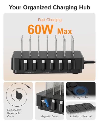 SooPii HomeHub H1 60W Charging Station for Multiple Devices, Black - color: Black