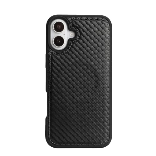 Ｈａｖａｙａ Carbon Fiber Wallet Case for iPhone 16 - Black | Carbon fiber, detachable wallet, 5-card slots & kickstand, MagSafe 15W fast charge, raised bezels - color: Black