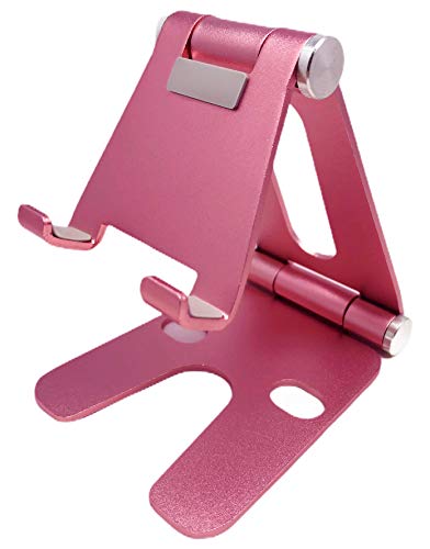 Fully Foldable Multi-Angle Aluminum Phone & Tablet Stand - Adjustable Dock Holder for Desk, Bed, Office, School, Kitchen, Travel - Portable Charger Station Organizer (Rose Gold, Foldable)