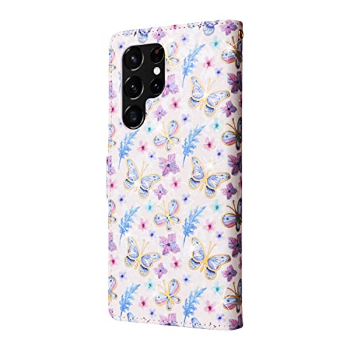 UEEBAI Wallet Case for Samsung Galaxy S22 Ultra 5G, PU Leather Kickstand RFID Blocking Flip With Card Slots, Wrist Strap, Relief Engraved Pattern, Magnetic Closure - Butterfly Flower Folio - color: Butterfly, size: Samsung Galaxy S22 Ultra 5G