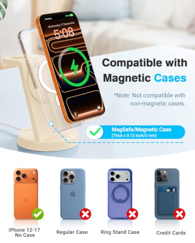 25W MagSafe Charging Station, 3-in-1 Magnetic Wireless Charger for Apple - color: Soft Beige