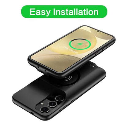 Wireless Charging Case for Galaxy S24 Plus, Upgraded 12000mAh Rechargeable Portable Charging Case Compatible with Galaxy S24 Plus 5G (6.7 inch) with Carplay Extended Battery Pack Charger Case (Black) - size: Galaxy S24 Plus