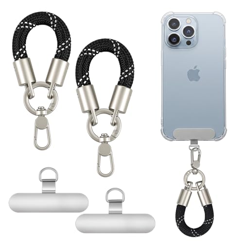 MoKo Heavy Duty Phone Tether Tab×2, Finger Phone Strap ×2 - color: Black&silver