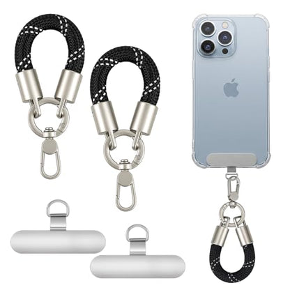 MoKo Heavy Duty Phone Tether Tab×2, Finger Phone Strap ×2 - color: Black&silver
