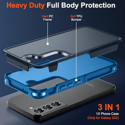zapica Designed for Samsung Galaxy S22 Case, Deep Blue | Military Grade Drop Protection, Dual Layer Structure Design, Heavy Duty Shockproof Non-Slip Phone Cover - color: Deep Blue, size: Samsung Galaxy S22 6.1''