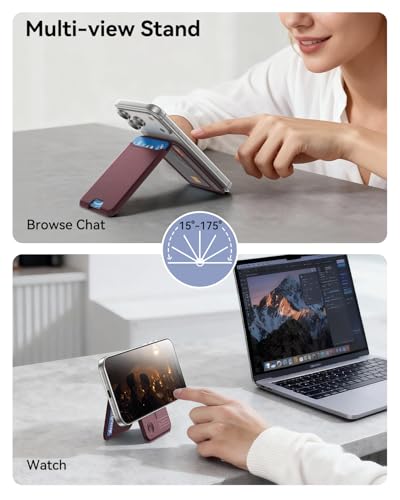 for MagSafe Wallet, Works with Apple Find My,5 Card Holder with Stand, Magnetic Phone Wallet Stand for iPhone 17/16/15/14/13/12 Pro Max Air Plus, RFID Blocking Vegan Leather,Wine Red - color: Findmy Red Wine