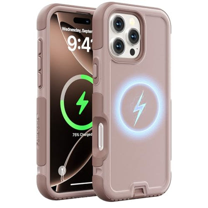 Follaroma Magnetic for iPhone 16 Pro Case, Heavy Duty Cases, Light Brown | Compatible with MagSafe, Heavy Duty Shockproof,Military-Grade Anti-Drop Protective,Dual Layer Magnetic Protection Phone Cover - color: Brown Pink, size: iPhone 16 Pro 6.3''
