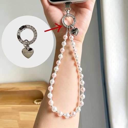 Phone Charm Wrist Strap for Women, Detachable Anti-Theft Cell Phone Case Camera AirPods Bags Keychains Lanyard with Tether Tab for iPhone, Samsung and Most Smartphones, Hand-free Beaded Chain (Pink) - color: Pink