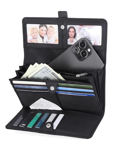 Mundi File Master Womens RFID Blocking Wallet Clutch Organizer With Change Pocket - color: Black (Bar), size: One Size