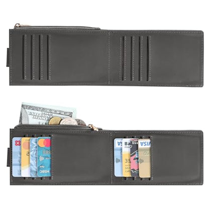 Chelmon Women's RFID Slim Card Holder Wallet | Thin Bifold Multi Card Case with Zipper Coin Pocket Purse for Women(Deep Grey) - color: Deep Grey1