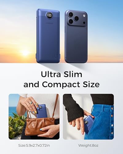 VEGER Portable Charger for iPhone, Power Bank Built in Cables and Wall Plug - color: Navy