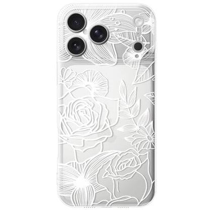 Dumkery Cute White Flowers Case for iPhone 17 Pro Max, Line Art Rose Aesthetic Pattern Print Soft Clear TPU Slim Shockproof Cover for Girls Women - size: iPhone 17 Pro Max