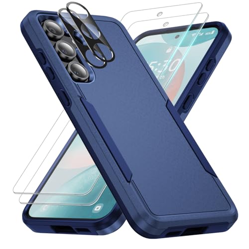 Phone Case for Samsung Galaxy S24 FE Case with 2Pcs Tempered Glass Screen Protector and Camera Lens Protector, Soft TPU Inner Layer and Hard Back Cover Double Layer Design Phone Case (Navy Blue) - color: Navy Blue, size: Galaxy S24 FE