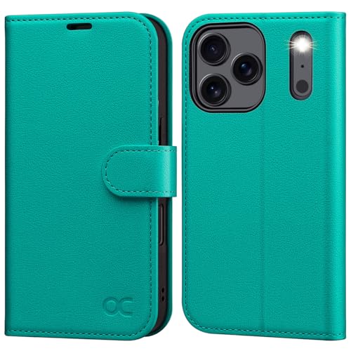 OCASE Compatible with iPhone 17 Pro Wallet Case, PU Leather Flip Folio Case with Card Holders RFID Blocking Kickstand [Shockproof TPU Inner Shell] Phone Cover 6.3 Inch 2025, Blue Green - color: Blue Green