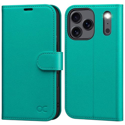 OCASE Compatible with iPhone 17 Pro Wallet Case, PU Leather Flip Folio Case with Card Holders RFID Blocking Kickstand [Shockproof TPU Inner Shell] Phone Cover 6.3 Inch 2025, Blue Green - color: Blue Green