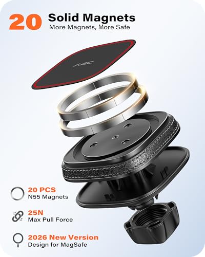 APPS2Car for MagSafe Car Mount, Dashboard & Windshield Suction Cup Holder with Telescopic Arm, Magnetic Phone Holder for Your Car, Designed for iPhone MagSafe Case (Black-Magsafe) - color: Black-Magsafe