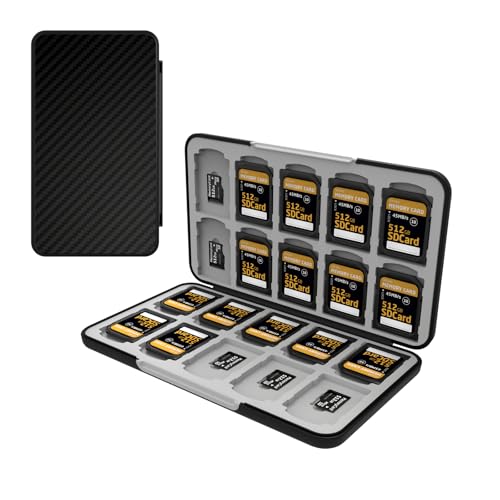 Memory Card Case with 40 Card Slots for SD and Micro SD Cards - color: Carbon Fibre Black