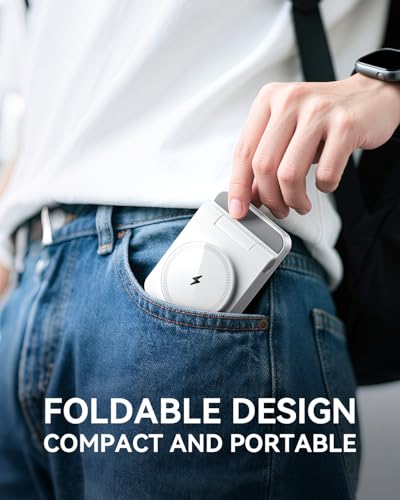 3-in-1 Foldable & Retractable Magnetic Wireless Charger, 15W Fast Charging Station, Portable Fast Charging Stand, Charging for iPhone 17/16/15/14/13/12, Apple Watch, AirPods (White) - color: White