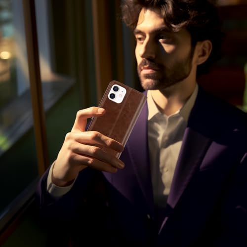 MONASAY Wallet Case Compatible for iPhone 12 mini 5G 5.4-inch,[Glass Screen Protector Included] [RFID Blocking] Flip Folio Leather Cell Phone Cover with Credit Card Holder, Brown - color: Brown