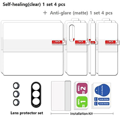 [2SET 9PCS] [Self Healing Film 1set] [Anti Glare Film 1set] [3D Carving Lens Protector] Galaxy Z Fold 4 5G 2022 Screen Protector with Hinge Protector Clear Matte screen protector Scratch Resistant HD Clear Case Friendly [Perfect Fit for foldable Screen] F