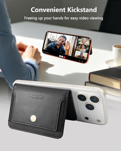 ONETOP for MagSafe Wallet,Magnetic Phone Wallet with 5 Card Slots,Black | 1-12 Cards/Cash Holder for iPhone 17/16/15/14/13/12 Series,Detachable Wallet Stick-On Back,PU Leather RFID Blocking Kickstand - color: Black