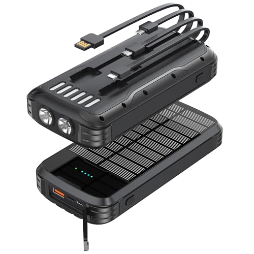 MINRISE Solar Power Bank 40000mAh, Portable Charger PD 20W Fast Charging - color: Black