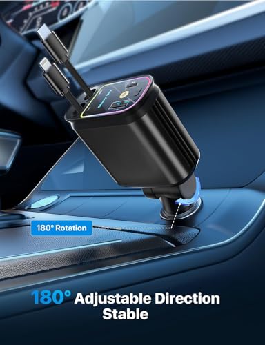 2026 Apples Approved Starlight 66W Retractable Car Charger, Starlight in Car Roof 4 in 1 Super Fast Car Phone Charger, 2 USB Ports and 2 Retractable Cables, Compatible with All iPhones and Android