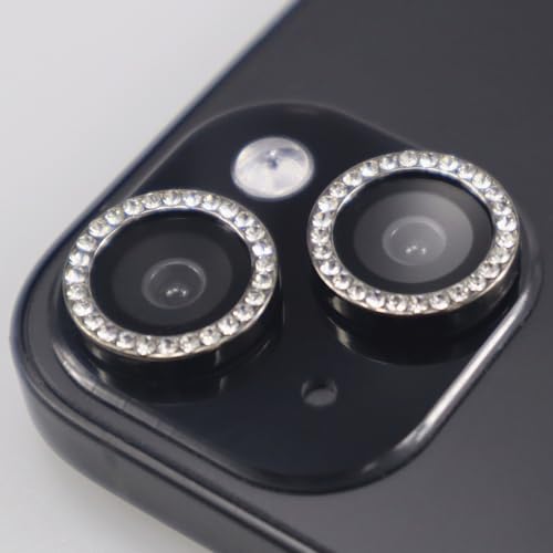 BONVAN for iPhone 15/15 Plus Camera Lens Protector Bling Glitter Diamond Metal Crystal Tempered Glass Screen Accessories Rhinestones Lens Cover, also Compatible with iPhone 16e (2PCS) (Black) - color: Black