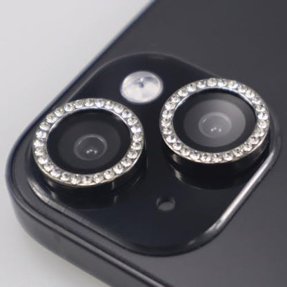 BONVAN for iPhone 15/15 Plus Camera Lens Protector Bling Glitter Diamond Metal Crystal Tempered Glass Screen Accessories Rhinestones Lens Cover, also Compatible with iPhone 16e (2PCS) (Black) - color: Black