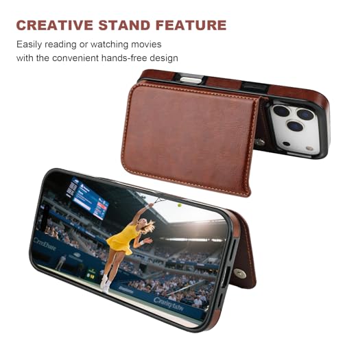 ONETOP for iPhone 17 Pro Max Wallet Case with Credit Card Holder,Brown | Kickstand,ID/Cash Holder,Case Wallet with Card Slots,Double Magnetic Clasp,Durable PU Leather Shockproof Cover for Women Men - color: Brown