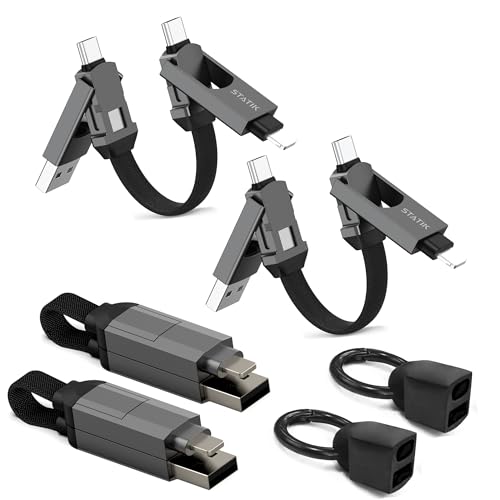 Statik HexCharge Keychain Charger Cable - Portable 4 in 1 Charging Cable Key Ring, 60W Fast Charging, Universal Multi Charging, Compatible with iPhone, USB C, and USB A - 2-Pack - size: 2 Pack