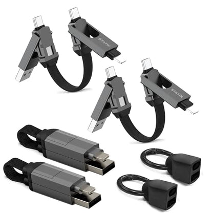 Statik HexCharge Keychain Charger Cable - Portable 4 in 1 Charging Cable Key Ring, 60W Fast Charging, Universal Multi Charging, Compatible with iPhone, USB C, and USB A - 2-Pack - size: 2 Pack