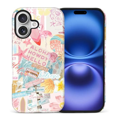 Case Compatible with iPhone 17, Cute Dual Layer Hybrid Phone Cover, Military Grade Drop Protection, Aesthetic Shockproof Phone Case for Women Girls, Pastel Pink Summer Collage - color: Pastel Pink Summer Collage, size: Iphone 17