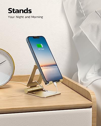 Nulaxy Full Aluminum Dual Folding Cell Phone Stand for Desk, Gold - color: J-Gold