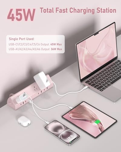 Jgstkcity Desk Clamp Power Strip USB C 45W,8 USB,10FT,Purple - color: Pink, size: 10 FT