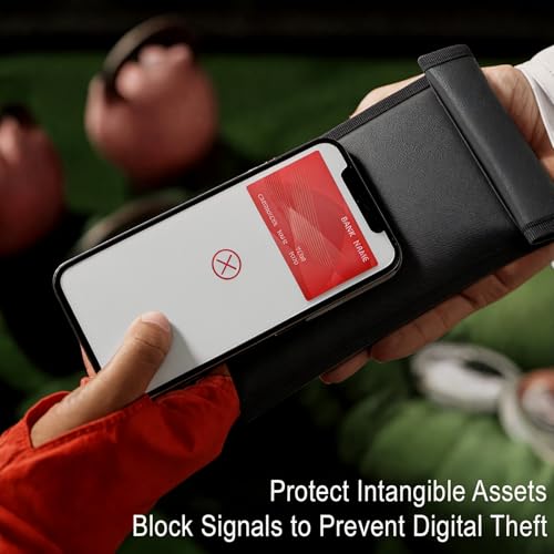 Faraday Bags for Phones [5G/Bluetooth/WiFi/GPS] Signal Blocker, Fireproof Waterproof Anti-Scratch | Detachable Wrist Strap, RFID Blocking Anti-Tracking Pouch