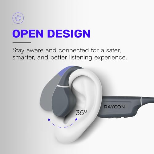 Raycon Bone Conduction Headphones - Open Ear Running Headphones & Bluetooth Earbuds, Sweat & Water-Resistant with Mic (Gray) - color: Gray