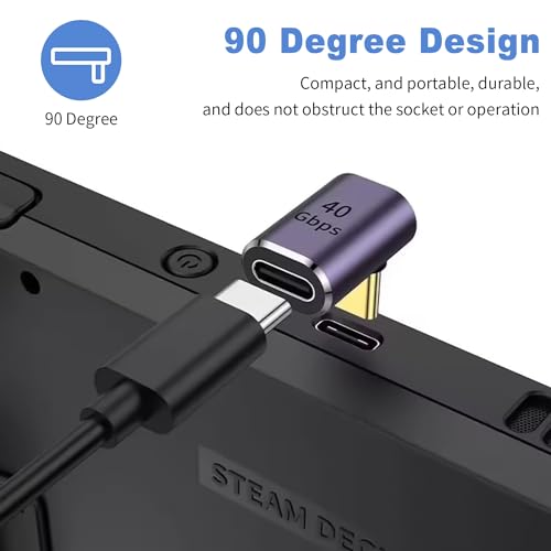 Duttek USB C Right Angle Adapter 40G (Two Styles), 90 Degree USB C Male to Female Adapter for Steam Deck, MacBook, Meta Quest, Phone - style: Right Angle USB C+USB C 90 Degree Adapter
