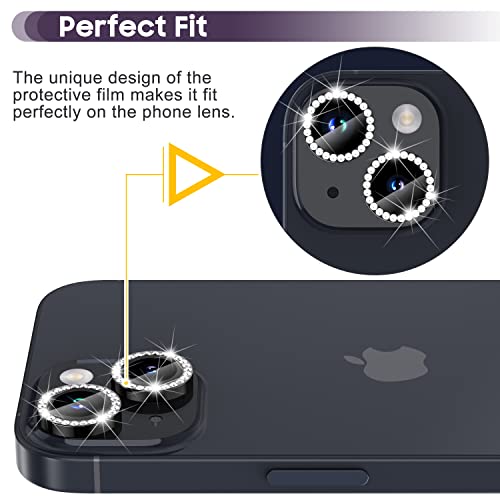 Suoman for iPhone 14 6.1 inch / 14 Plus 6.7 inch Camera Lens Protector, 9H Tempered Glass Film, [Does not Affect Night Shots] Metal Frosted Diamonds Independent Protective Cover- Diamond Black - color: Diamond Black