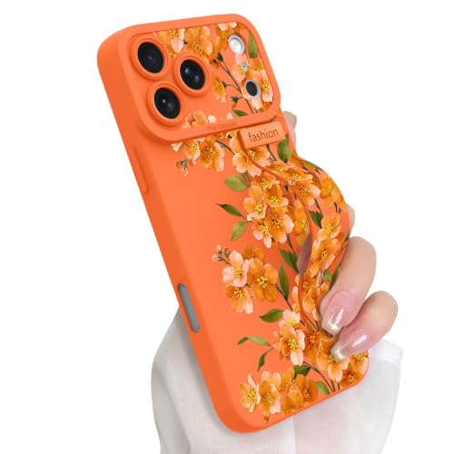 Designed for iPhone 17 Pro Case with Finger Hand Wrist Strap | Cute Floral Flower Phone Case with Adjustable Wristband Kickstand, Soft TPU Protective Cover for Women Girls, Orange A2 - color: Orange(Flower A2), size: Designed for iPhone 17 Pro