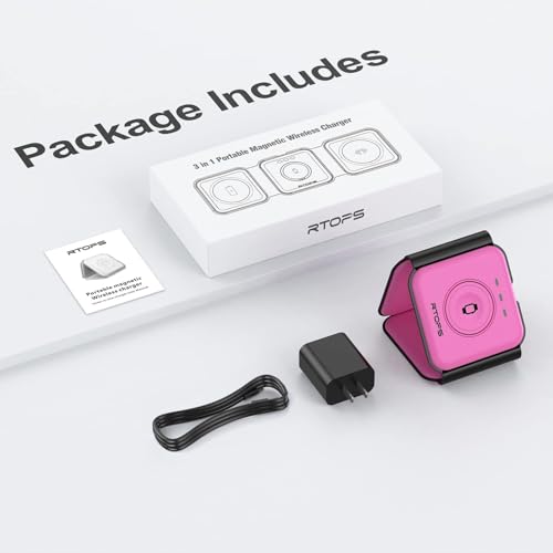 3 in 1 Wireless Charging Station for Apple,Foldable Magnetic Travel Charger - color: rose red