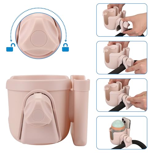 Accmor Stroller Cup Holder with Phone Holder, Bike Cup Holder, Universal Cup Holder for Uppababy Nuna Strollers, 2-in-1 Drinks Holder for Walker, Wheelchair, Scooter - color: All Crystal Pink