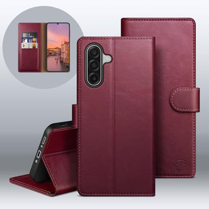 Wallet Case for Samsung Galaxy A17 5G, Wine Red | RFID-Blocking Card Holder, Kickstand, Magnetic Closure, PU Leather Folio Flip Cover, Protective Women Men Cases - color: Wine Red, size: SamsungGalaxy A17