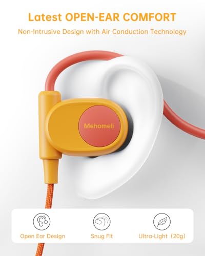 Mehomeli Kid Headphones, Air Conduction Open Ear Headphones, 3.5mm Jack - color: Orange