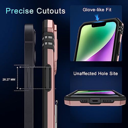 DEERLAMN Case for iPhone 13/iPhone 14 6.1-Inch with Slide Camera Cover+Screen Protector(2 Packs),Rotated Ring Kickstand Military Grade Shockproof Protective Cover-Rose Gold - color: Rose Gold