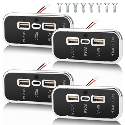 4PCS 12V RV USB Outlet 3 Charging Ports Panel Wall Surface Mount - color: Silver, size: 4PCS